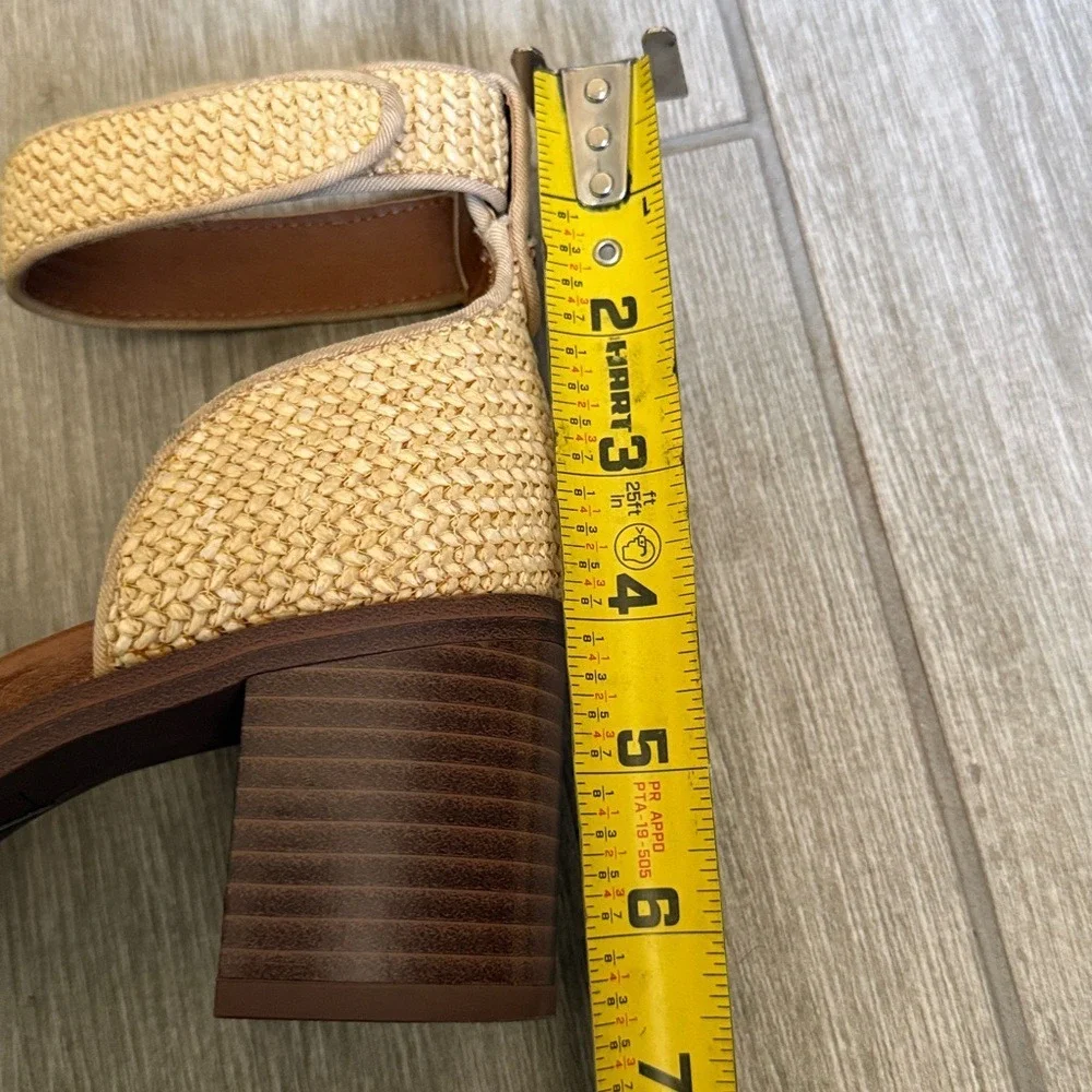 Zodiac IDA Woven‎ Raffia Block Heel Sandals Beige Ankle Strap SZ 8